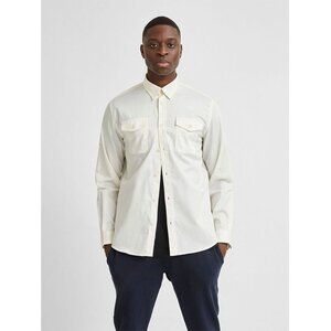NWT Selected Homme Water Repellent Poplin Shirt Convertible Button Down Egret L‎